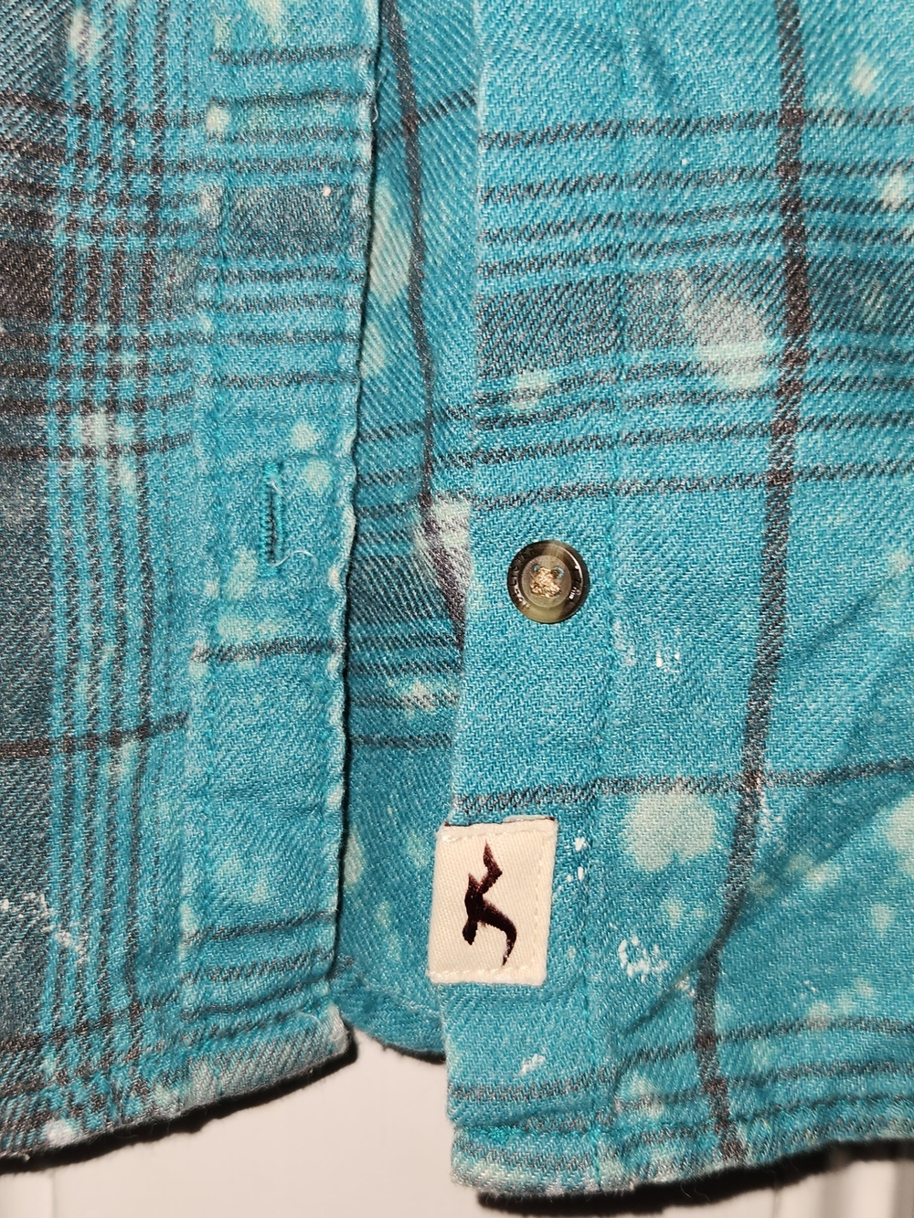 Hollister Teal Plaid Button-Up Shirt with Bleach Splatter - Picture 2 of 4